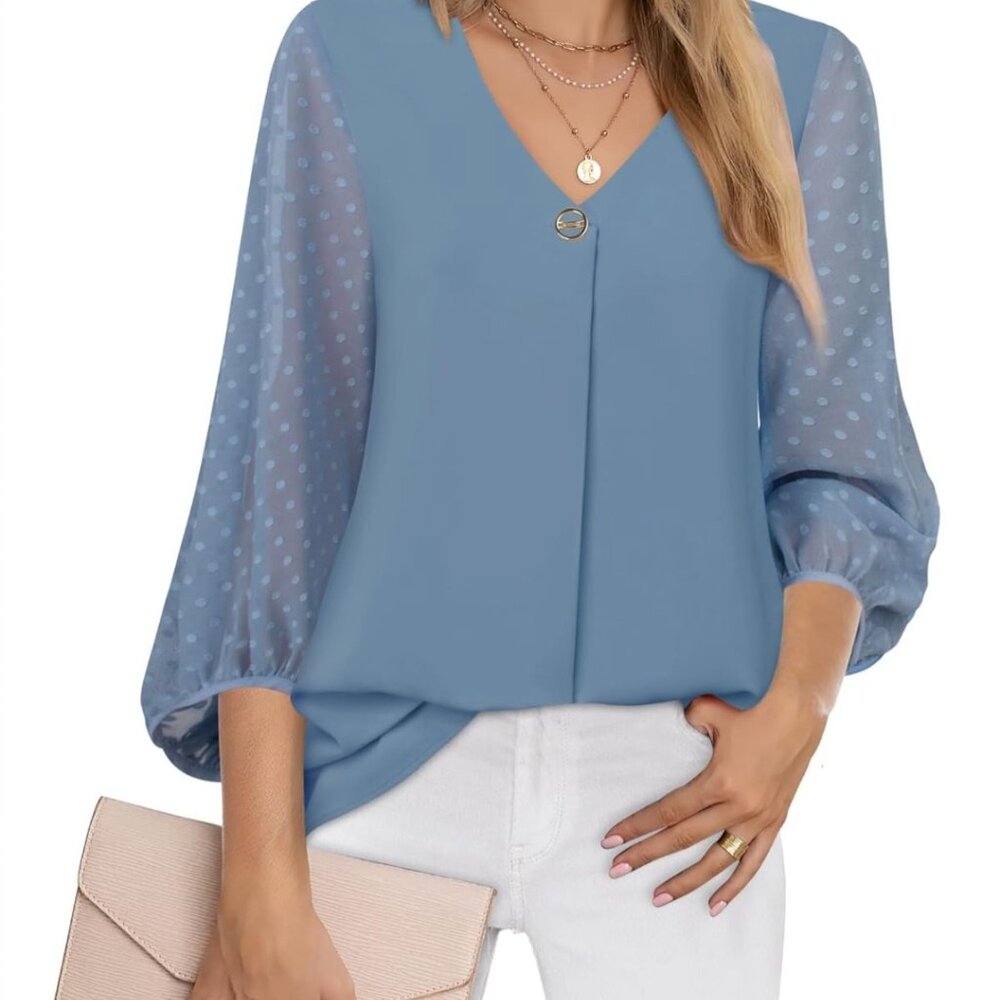 🔥Sale - Bebonnie Women's 3/4 Sleeve Blouse XXXL Blue Gray New with Tags